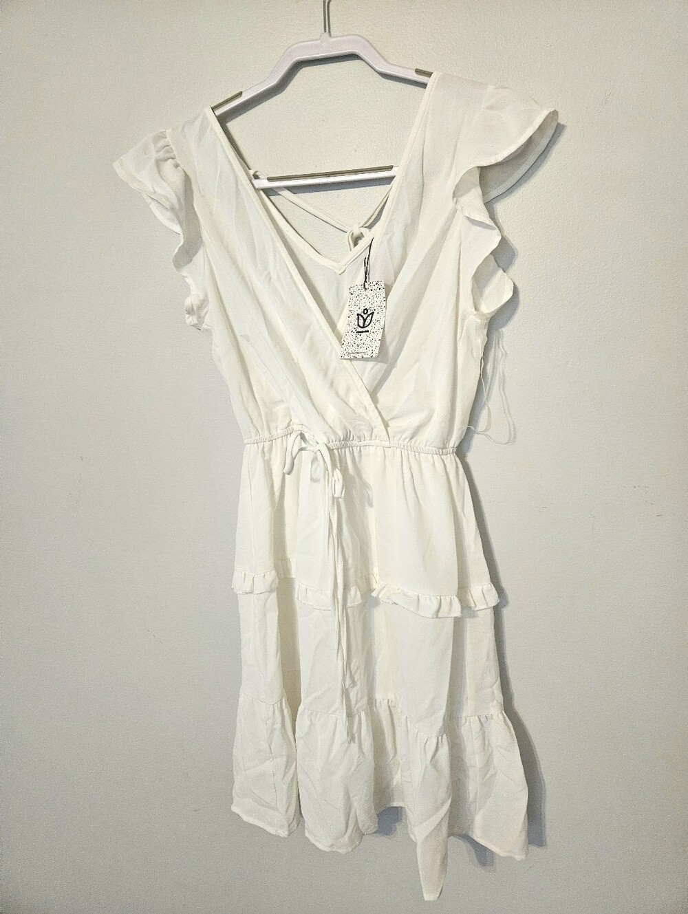 ANDREE BY UNIT White Ruffle Tiered Mini Dress